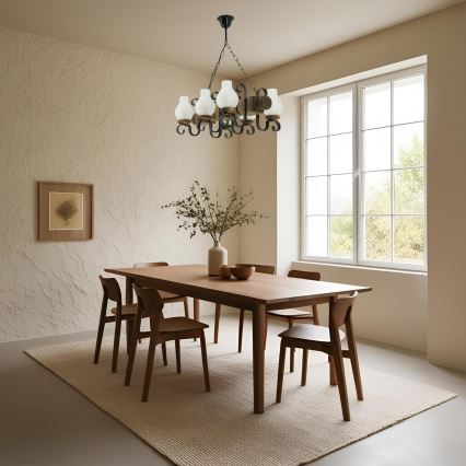 Lampadario a sospensione con catena RUSTIC 6xE14/40W/230V faggio - FSC certificato