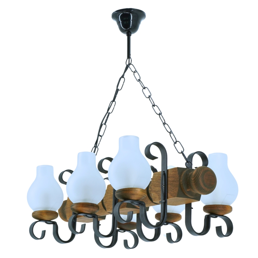 Lampadario a sospensione con catena RUSTIC 6xE14/40W/230V faggio - FSC certificato