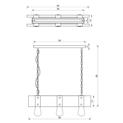 Lampadario a sospensione con catena SODER 3xE27/60W/230V