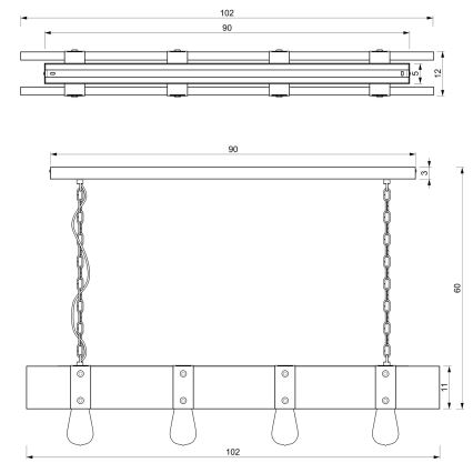 Lampadario a sospensione con catena SODER 4xE27/60W/230V