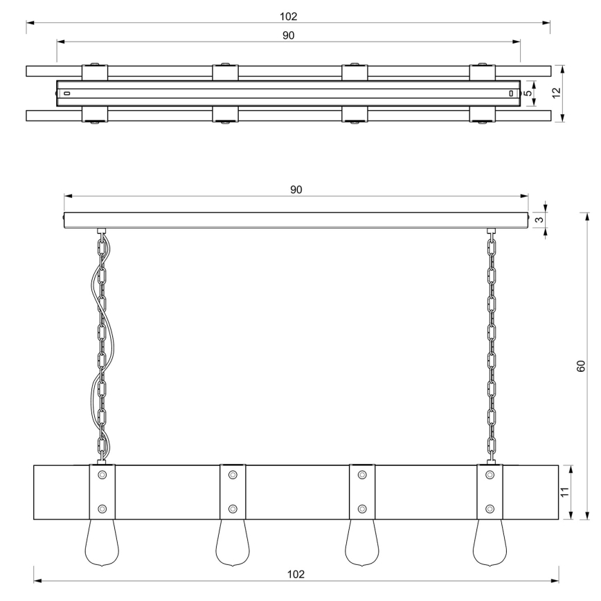 Lampadario a sospensione con catena SODER 4xE27/60W/230V