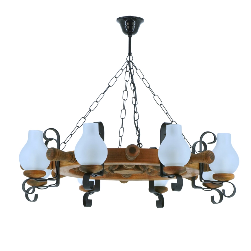 Lampadario a sospensione con catena TIMONA 8xE14/40W/230V faggio - FSC certificato