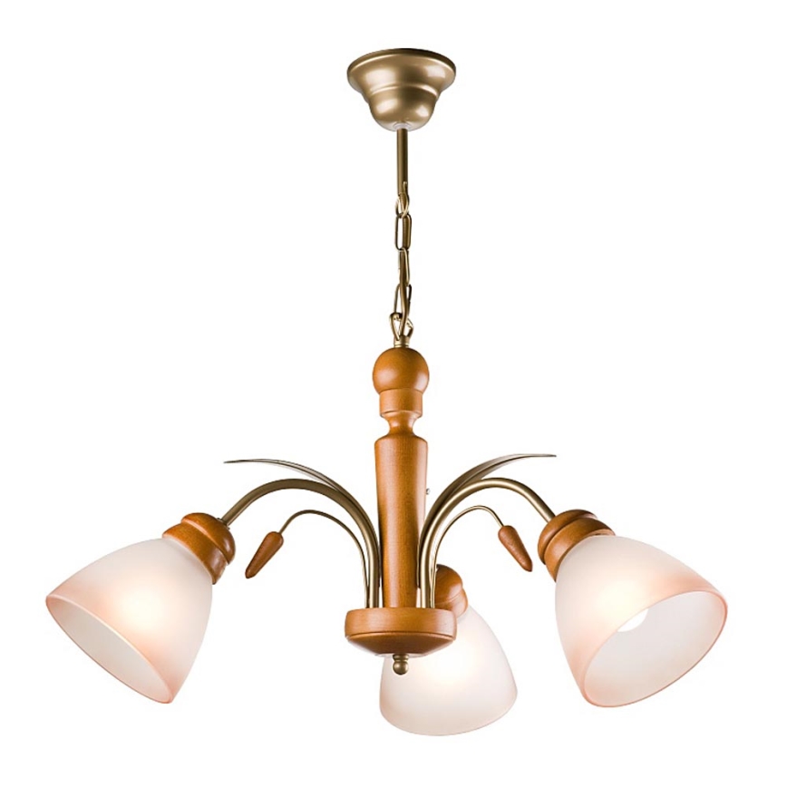 Lampadario a sospensione con catena TULIPAN 3xE27/60W/230V faggio