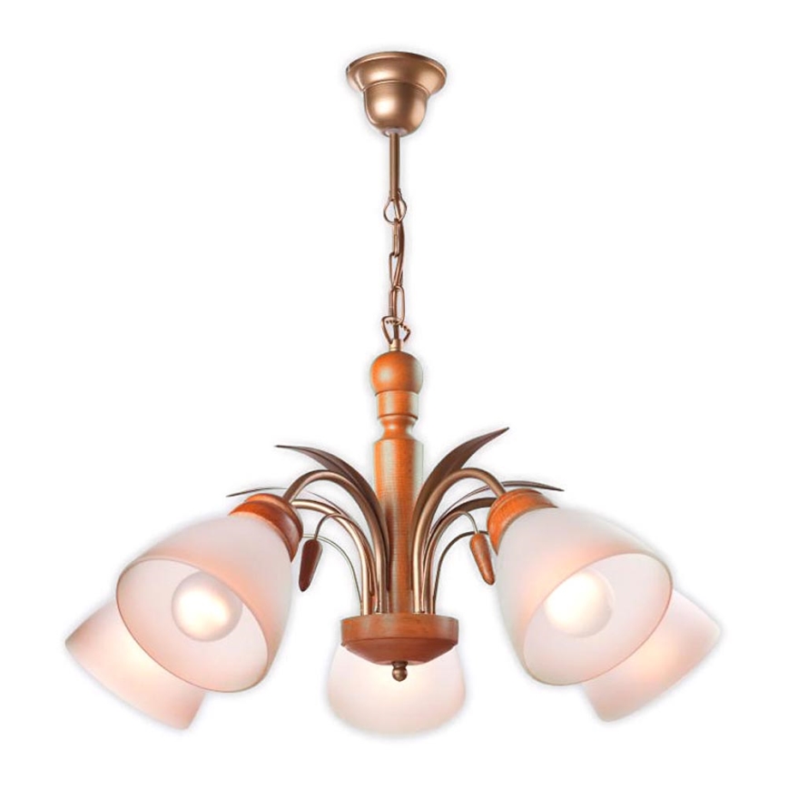 Lampadario a sospensione con catena TULIPAN 5xE27/60W/230V faggio