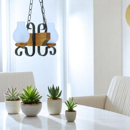 Lampadario a sospensione con catena VELA 2xE14/40W/230V faggio - FSC certificato