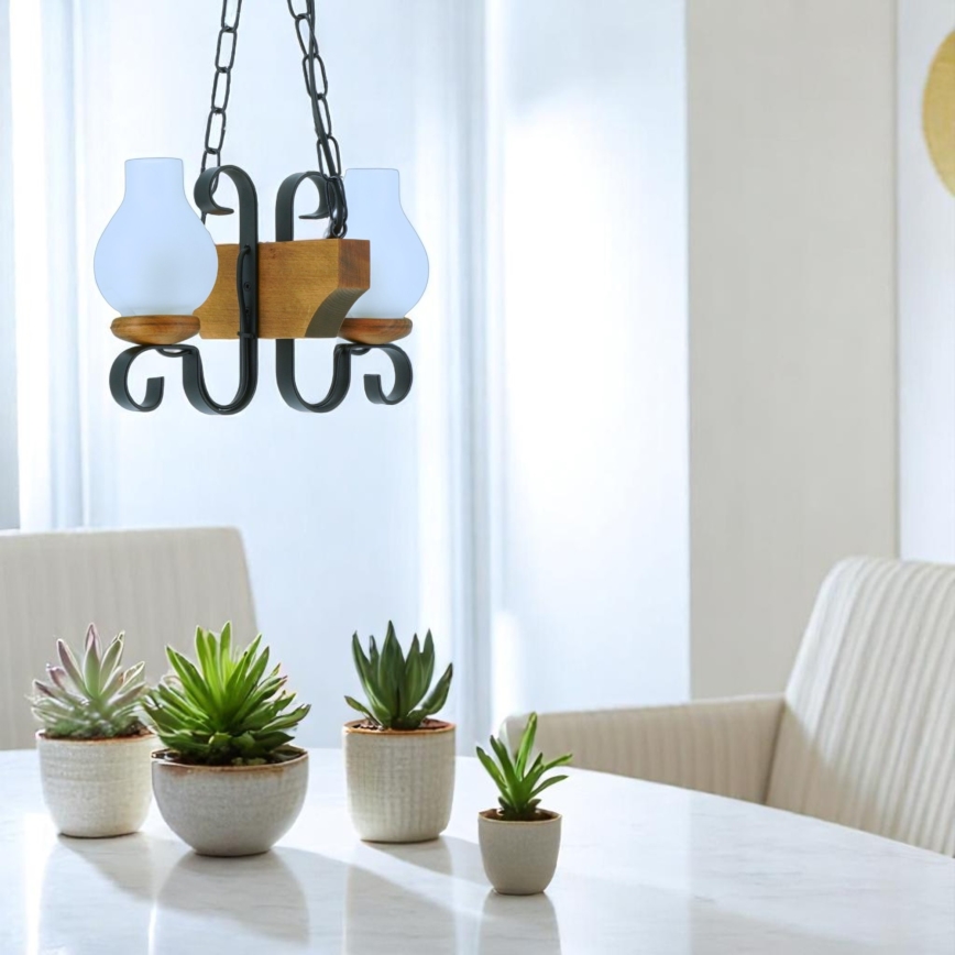 Lampadario a sospensione con catena VELA 2xE14/40W/230V faggio - FSC certificato