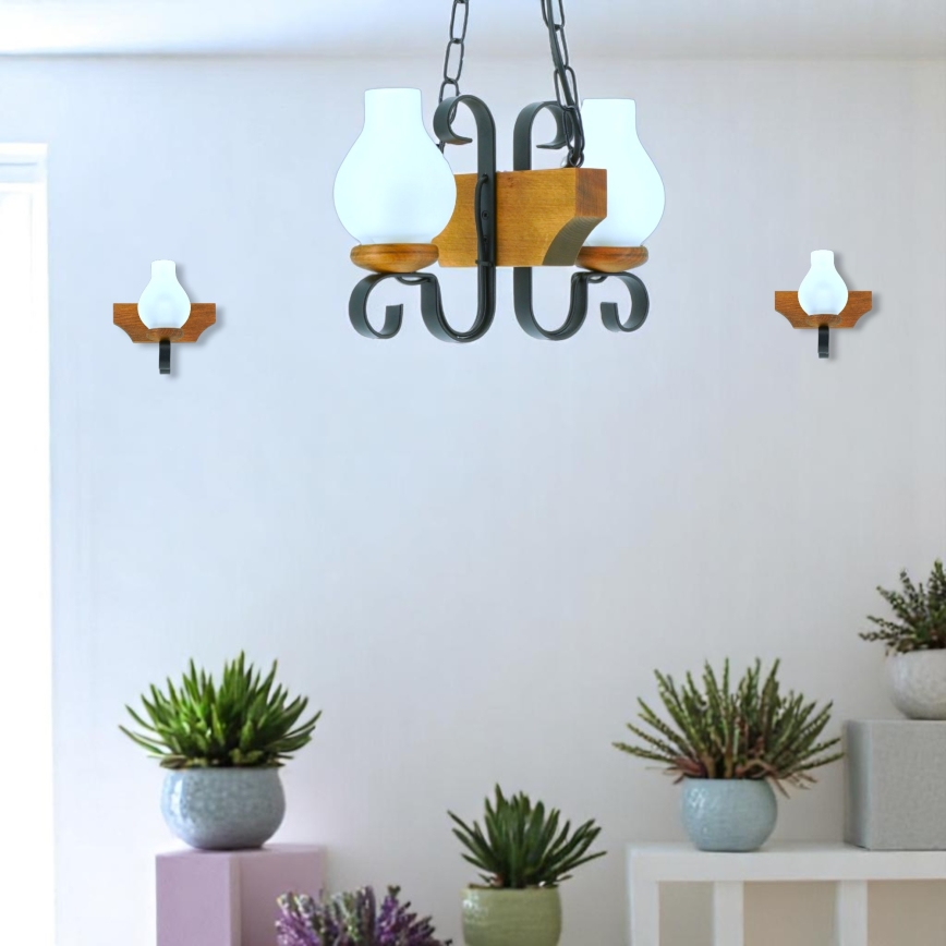 Lampadario a sospensione con catena VELA 2xE14/40W/230V faggio - FSC certificato