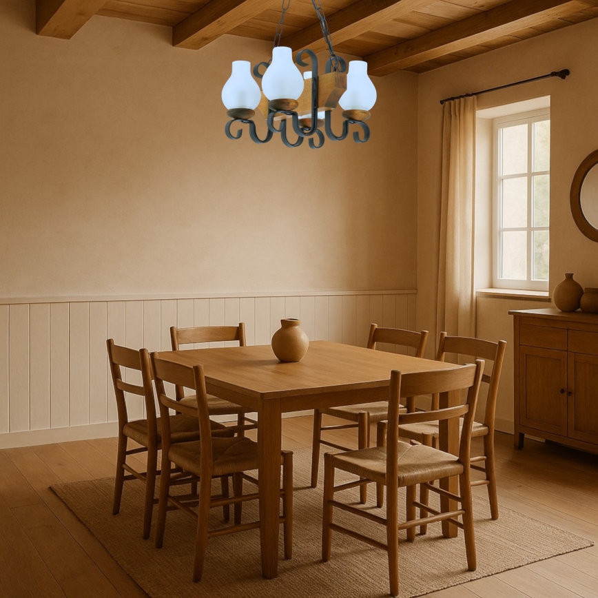 Lampadario a sospensione con catena VELA 4xE14/40W/230V faggio