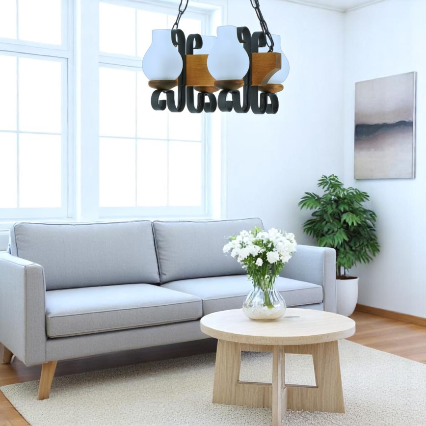 Lampadario a sospensione con catena VELA 4xE14/40W/230V faggio