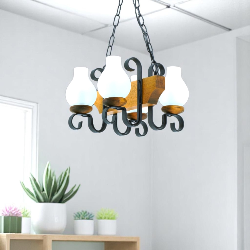 Lampadario a sospensione con catena VELA 4xE14/40W/230V faggio