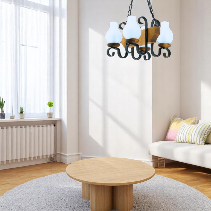 Lampadario a sospensione con catena VELA 4xE14/40W/230V faggio