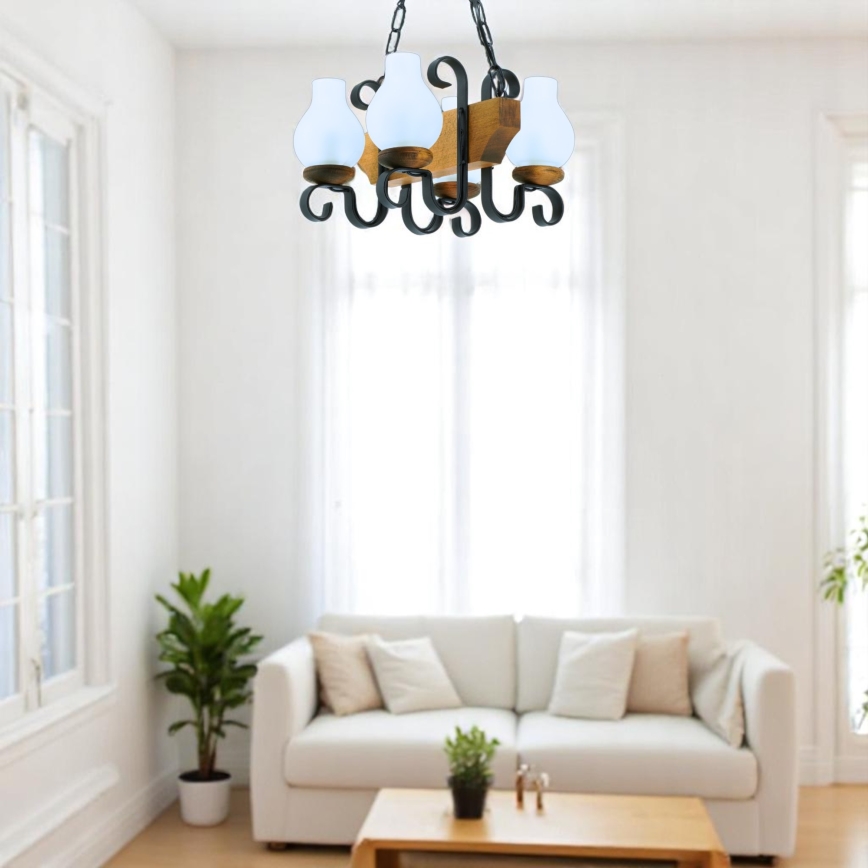 Lampadario a sospensione con catena VELA 4xE14/40W/230V faggio