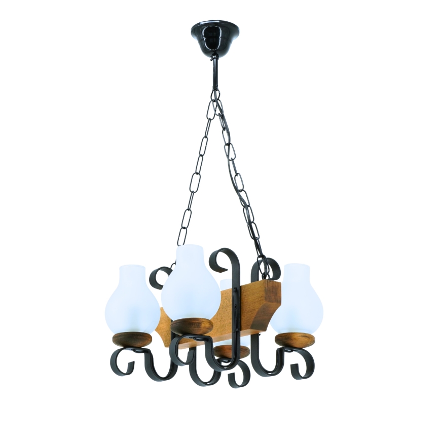 Lampadario a sospensione con catena VELA 4xE14/40W/230V faggio