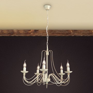 Lampadario a sospensione con catena VELA 5xE14/40W/230V diametro 60 cm bianco/oro/patina