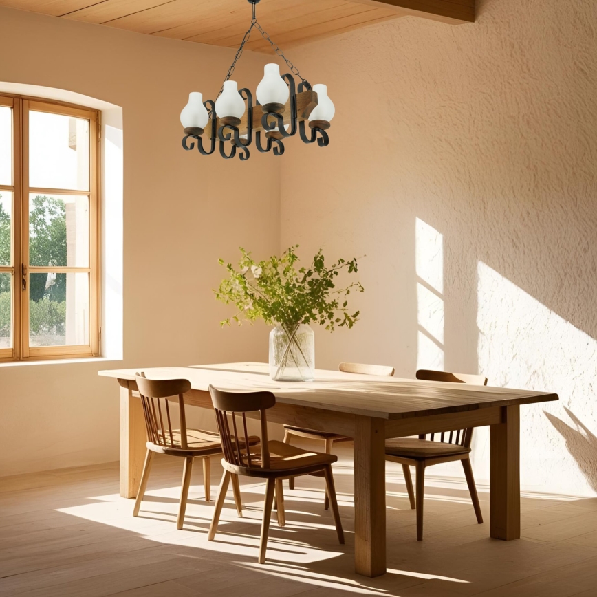 Lampadario a sospensione con catena VELA 6xE14/40W/230V faggio - FSC certificato