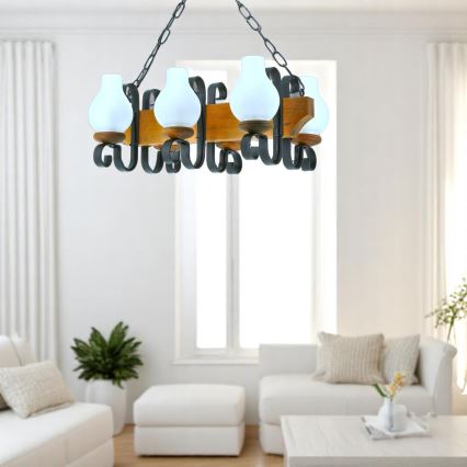 Lampadario a sospensione con catena VELA 6xE14/40W/230V faggio - FSC certificato