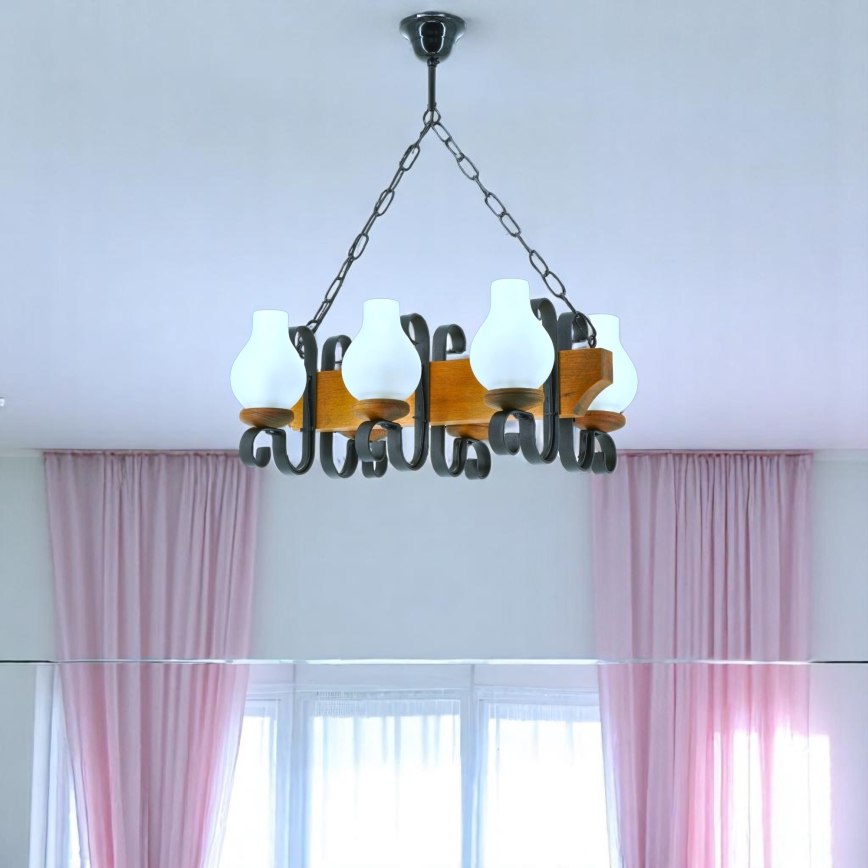 Lampadario a sospensione con catena VELA 6xE14/40W/230V faggio - FSC certificato