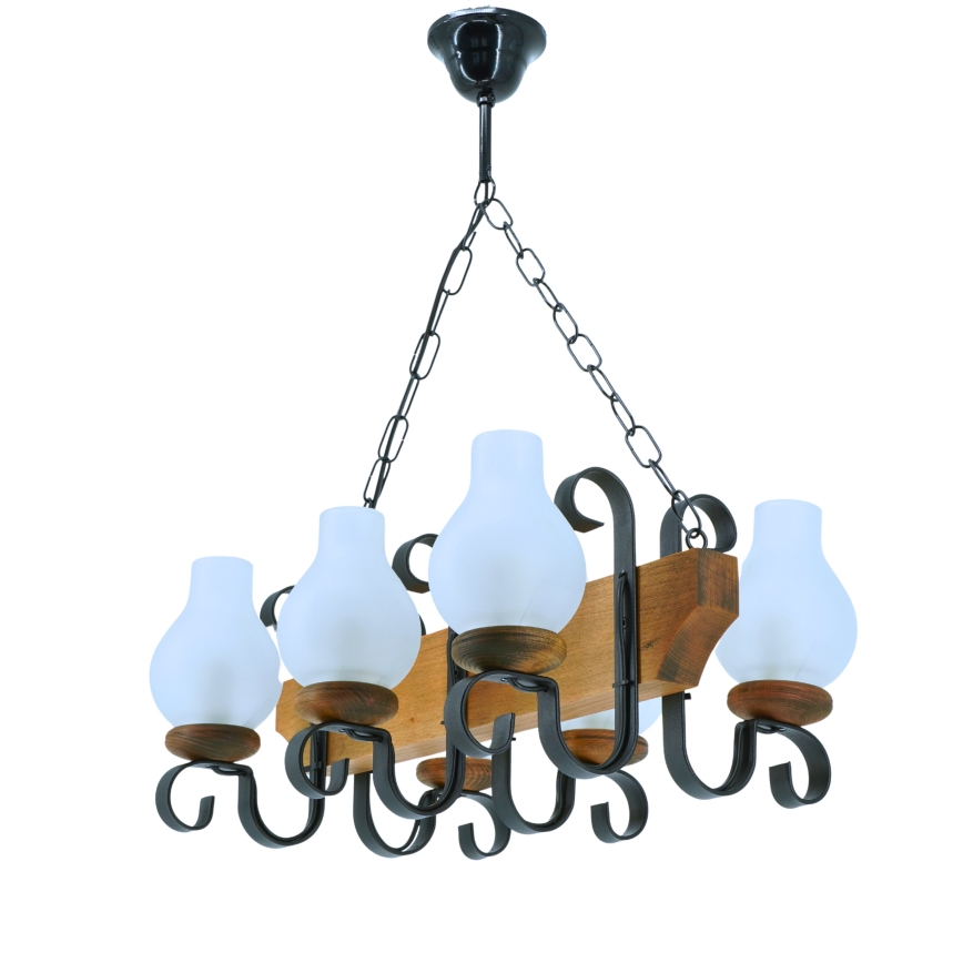 Lampadario a sospensione con catena VELA 6xE14/40W/230V faggio - FSC certificato