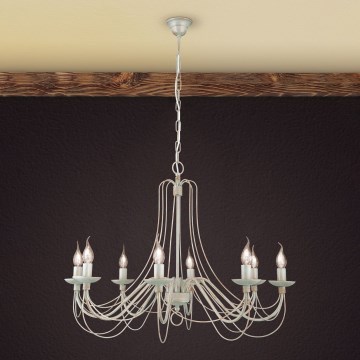 Lampadario a sospensione con catena VELA 8xE14/40W/230V diametro 80 cm bianco/oro/patina