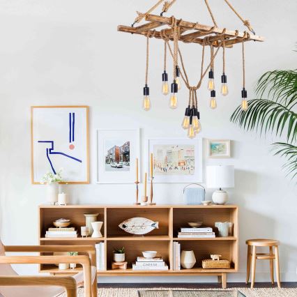 Lampadario a sospensione con cavi EREBOS 12xE27/40W/230V marrone