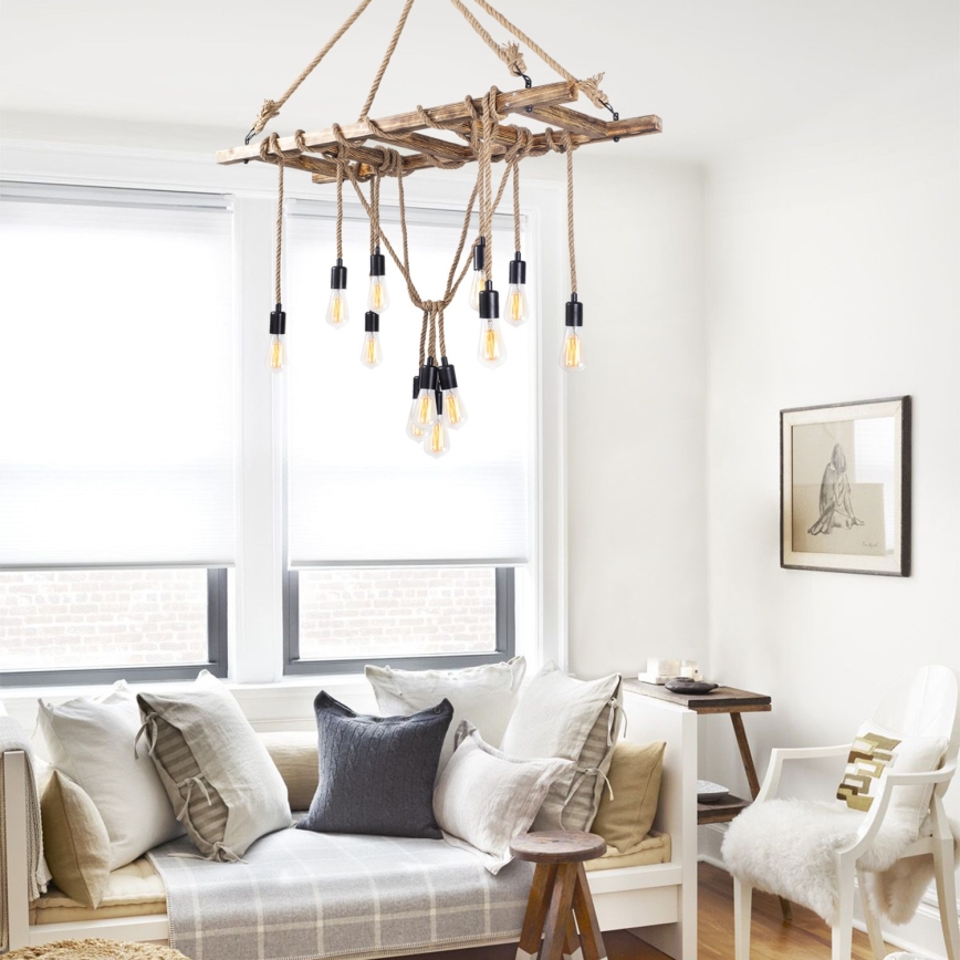 Lampadario a sospensione con cavi EREBOS 12xE27/40W/230V marrone