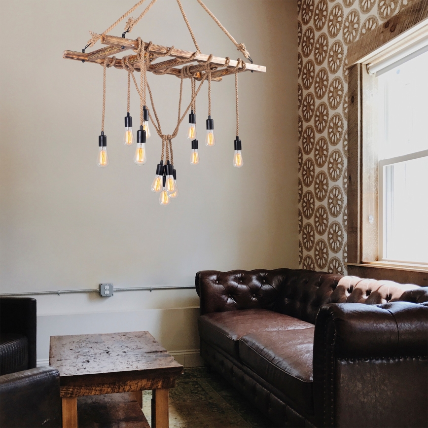 Lampadario a sospensione con cavi EREBOS 12xE27/40W/230V marrone