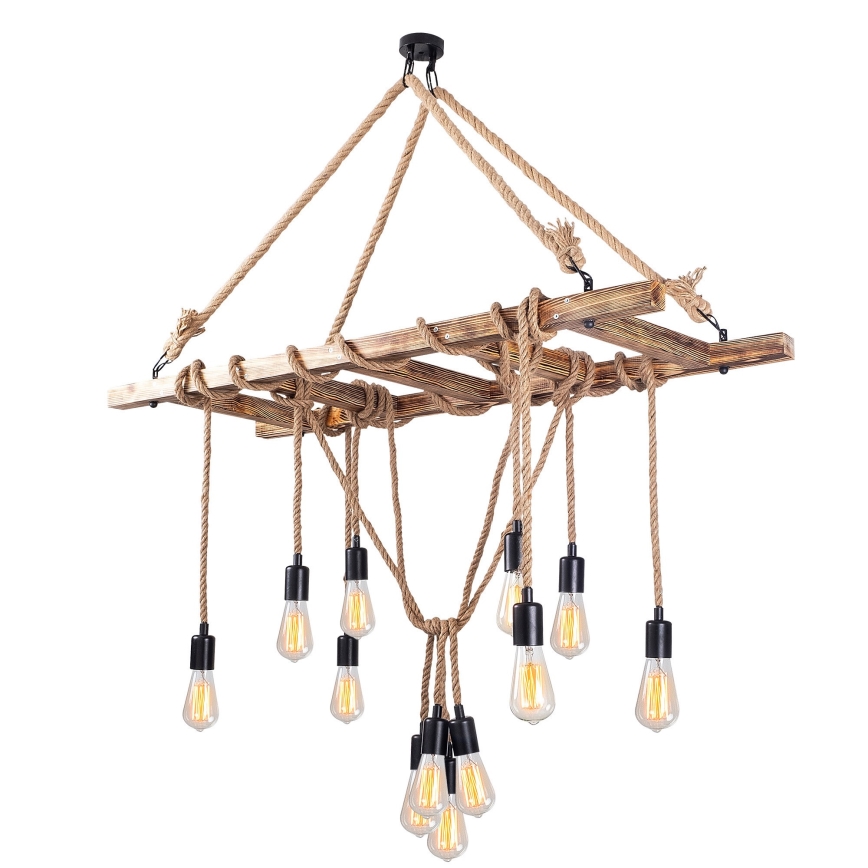 Lampadario a sospensione con cavi EREBOS 12xE27/40W/230V marrone