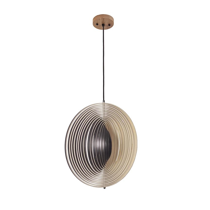 Lampadario a sospensione con cavo 1xE27/60W/230V, diam. 50 cm, legno massello/impiallacciato/legno di caucciù