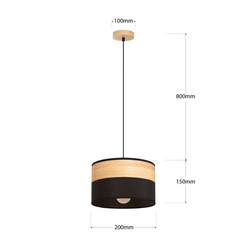 Lampadario a sospensione con cavo ALBA 1xE27/15W/230V diam. 20 cm nero/marrone