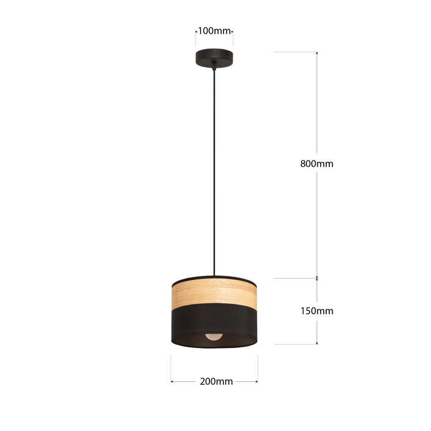 Lampadario a sospensione con cavo ALBA 1xE27/15W/230V Ø 20 cm nero/marrone