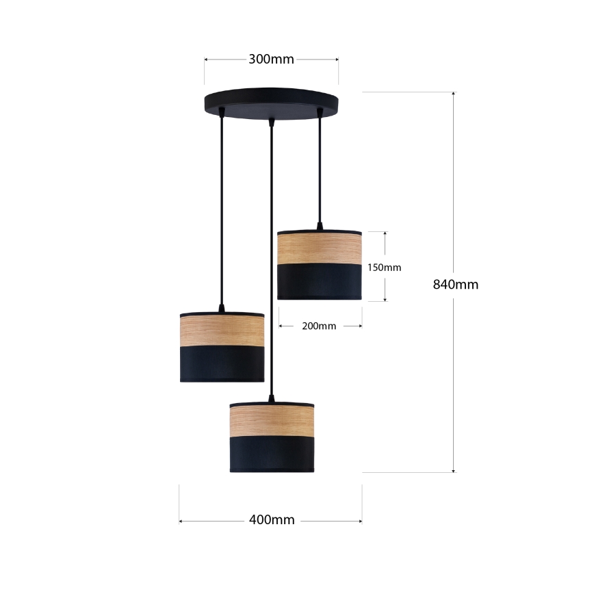Lampadario a sospensione con cavo ALBA 3xE27/15W/230V diam. 40 cm nero/marrone