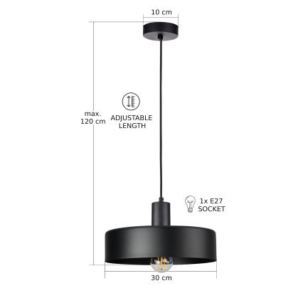 Lampadario a sospensione con cavo ARCANE 1xE27/60W/230V nero