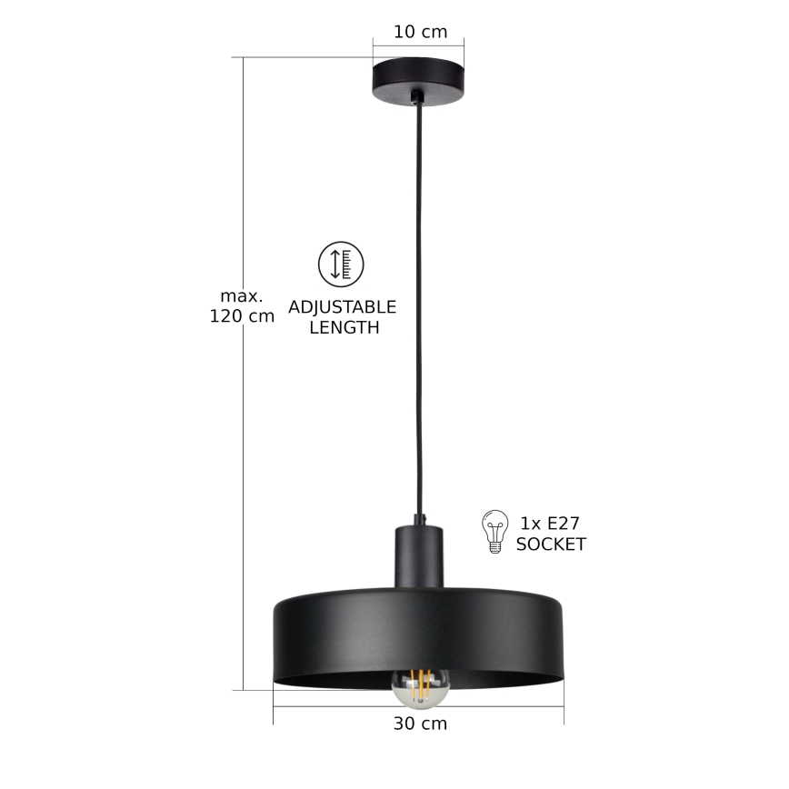 Lampadario a sospensione con cavo ARCANE 1xE27/60W/230V nero