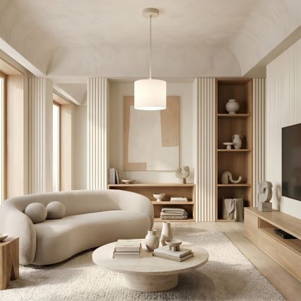 Lampadario a sospensione con cavo ARDEN 1xE27/15W/230V Ø 18 cm beige