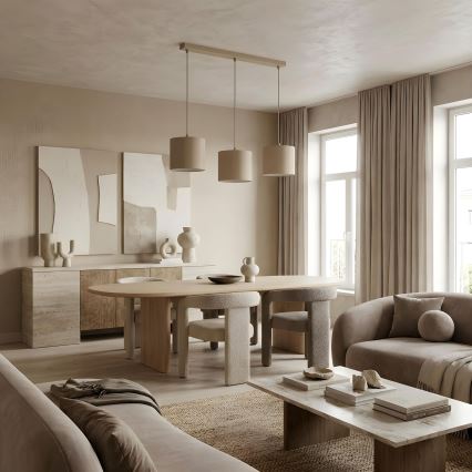 Lampadario a sospensione con cavo ARDEN 3xE27/15W/230V beige