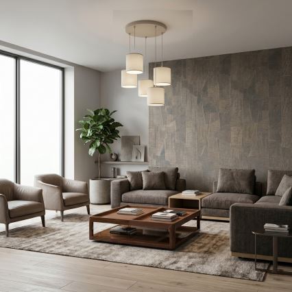 Lampadario a sospensione con cavo ARDEN 5xE27/15W/230V Ø 44 cm beige