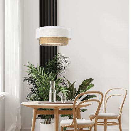 Lampadario a sospensione con cavo BORHO 1xE27/60W/230V bianco/iuta