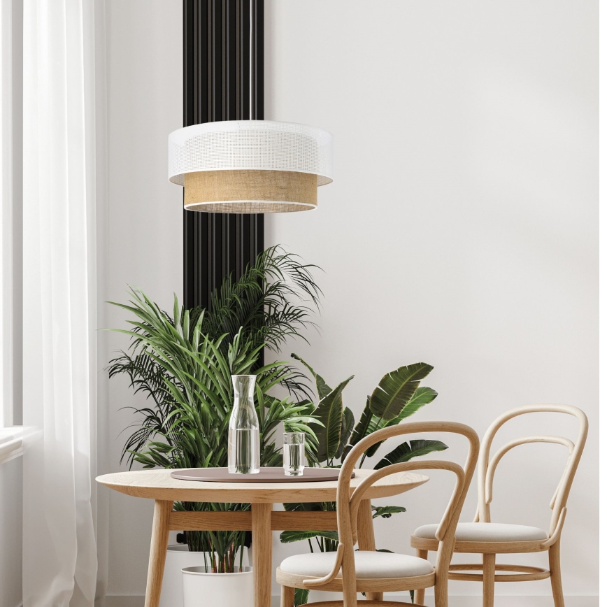 Lampadario a sospensione con cavo BORHO 1xE27/60W/230V bianco/iuta