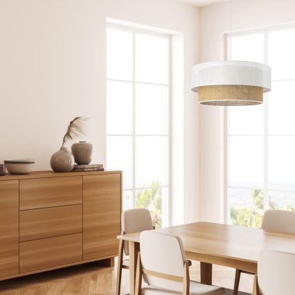 Lampadario a sospensione con cavo BORHO 1xE27/60W/230V Ø 40 cm bianco/iuta