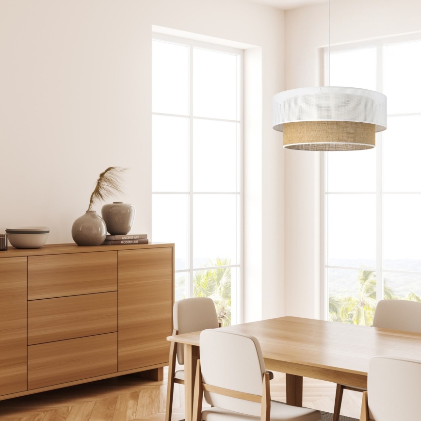 Lampadario a sospensione con cavo BORHO 1xE27/60W/230V Ø 40 cm bianco/iuta