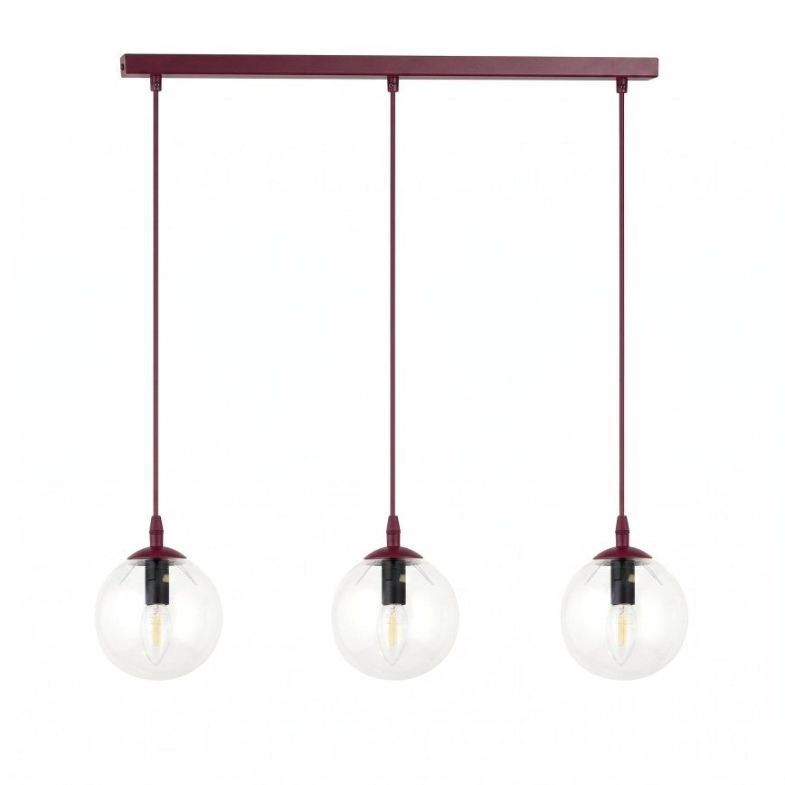 Lampadario a sospensione con cavo COSMO 3xE14/10W/230V rosso/trasparente