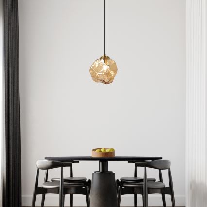 Lampadario a sospensione con cavo CRISTAL 1xE14/15W/230V ottone/beige fumé