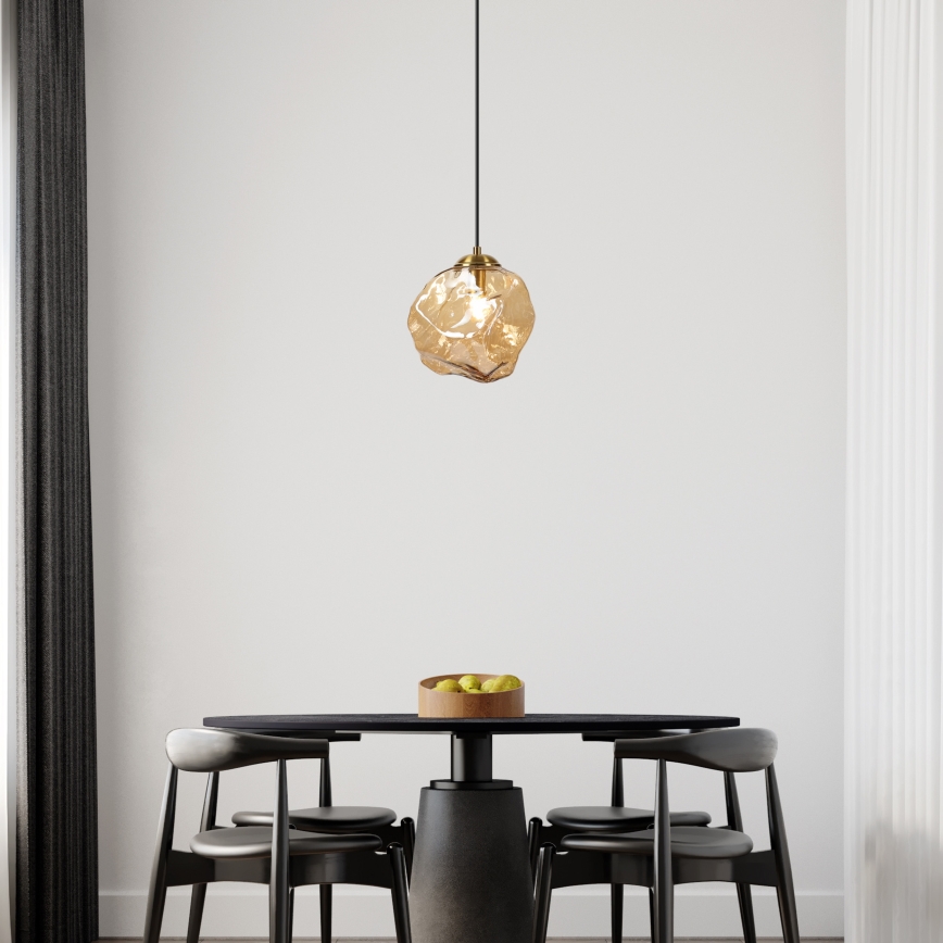Lampadario a sospensione con cavo CRISTAL 1xE14/15W/230V ottone/beige fumé