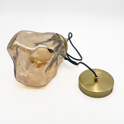 Lampadario a sospensione con cavo CRISTAL 1xE14/15W/230V ottone/beige fumé