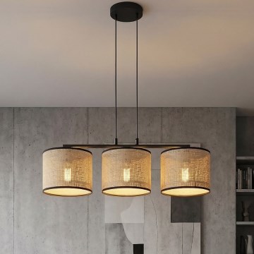 Lampadario a sospensione con cavo ECO 3xE27/15W/230V beige/rattan