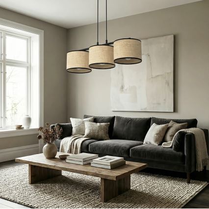 Lampadario a sospensione con cavo ECO 3xE27/15W/230V beige/rattan