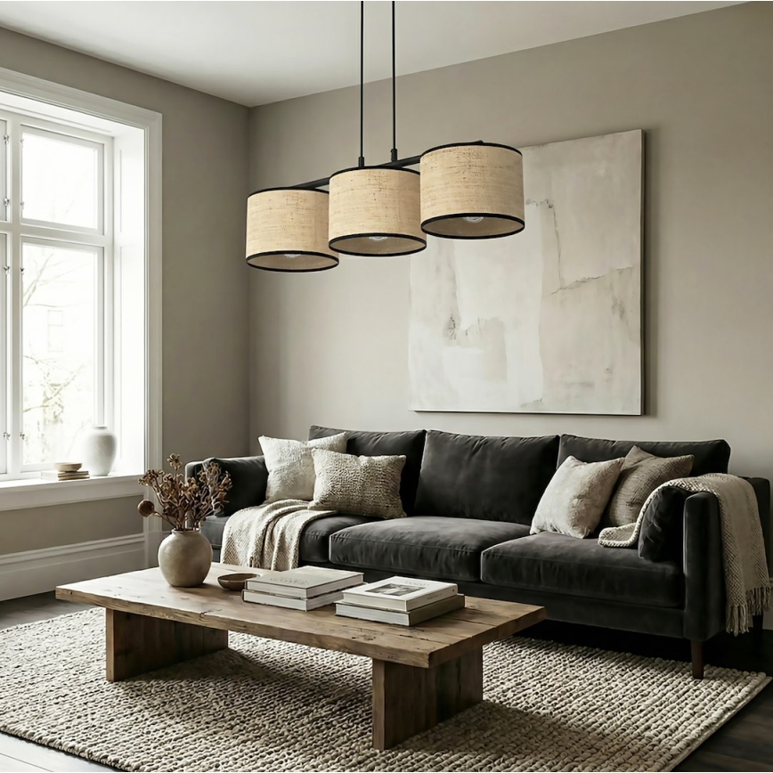 Lampadario a sospensione con cavo ECO 3xE27/15W/230V beige/rattan