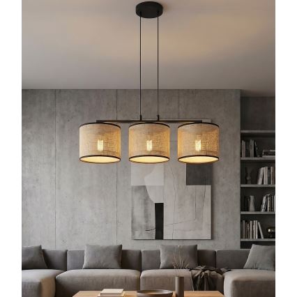 Lampadario a sospensione con cavo ECO 3xE27/15W/230V beige/rattan