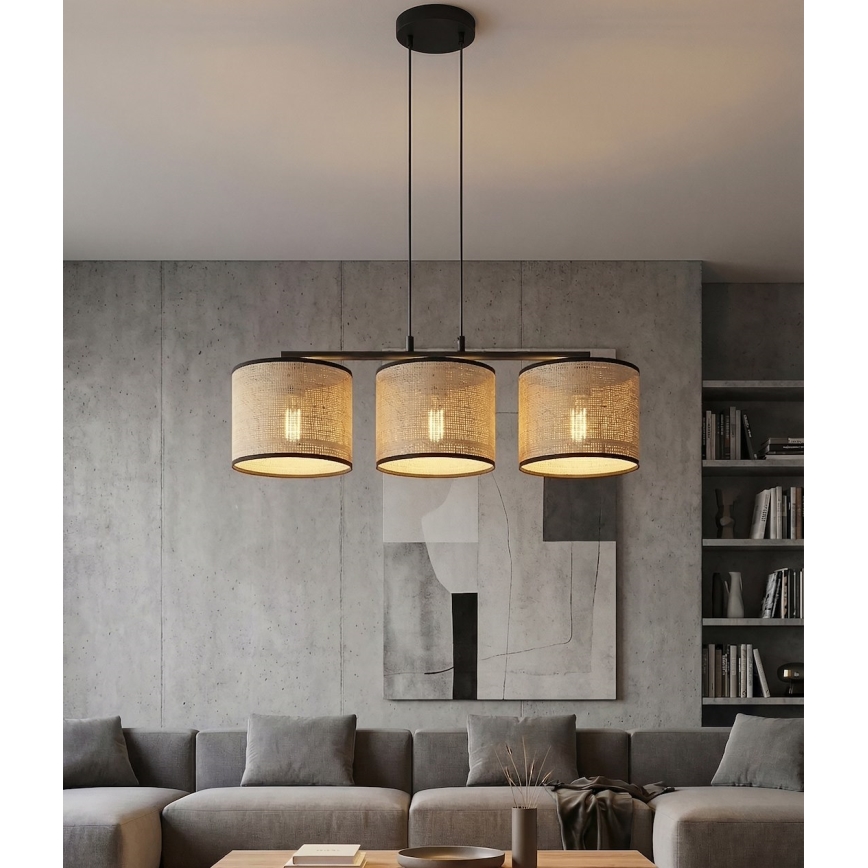 Lampadario a sospensione con cavo ECO 3xE27/15W/230V beige/rattan