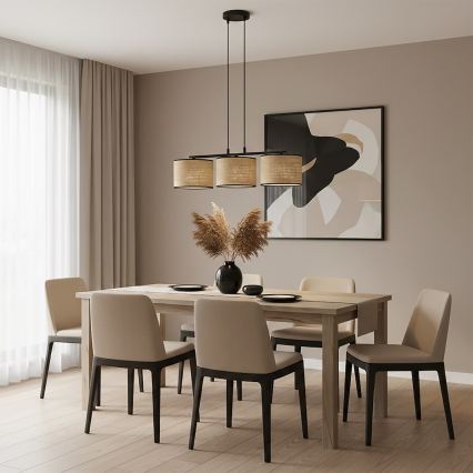 Lampadario a sospensione con cavo ECO 3xE27/15W/230V beige/rattan